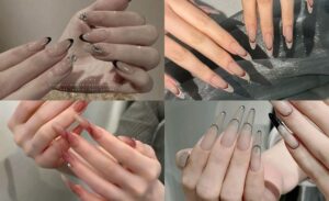 Nail họa tiết tối giản – đường kẻ, ánh nhũ nhẹ